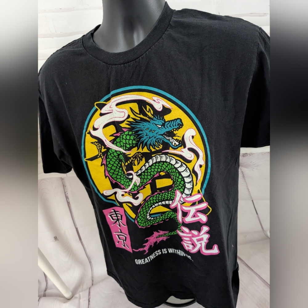 Philcos Black T-Shirt with Dragon Graphic Gender Neutral